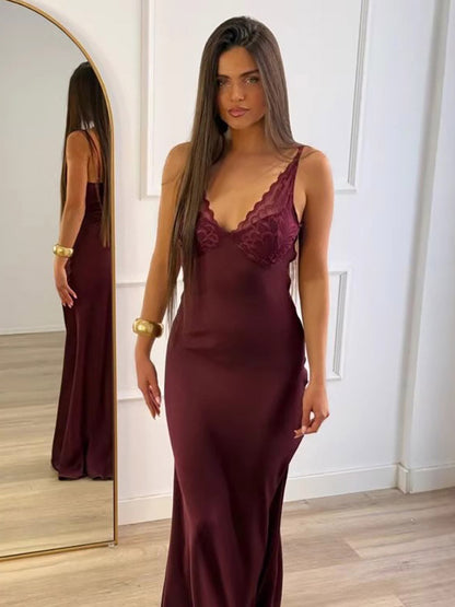 Daily Dresses Woman's Maxi Sleeveless V-Neck Sexy Apricot Dress