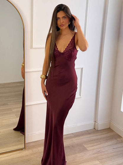Daily Dresses Woman's Maxi Sleeveless V-Neck Sexy Apricot Dress