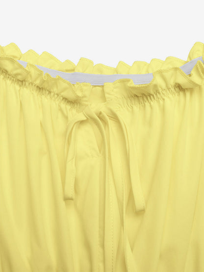 Vacation Dresses Maxi Backless Ruffles Lace Up Short Sleeves Off-The-Shoulder Puff Sleeves Sexy Dress