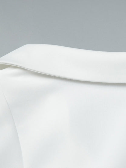 Date Night Dresses Mini Pleated Short Sleeves V-Neck Casual Ecru White Dress