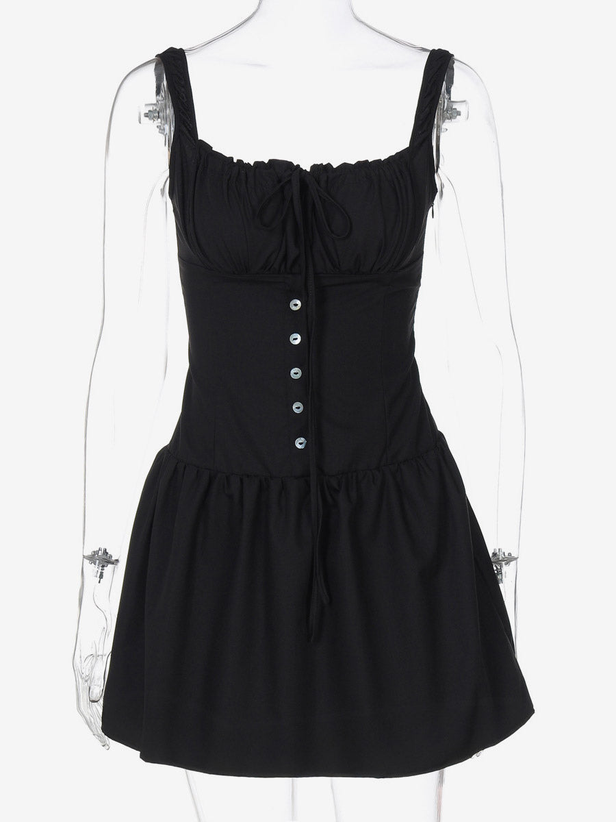 Party Dresses Mini White Straps Neck Lace Up Sleeveless Pleated Casual Semi Formal Dress