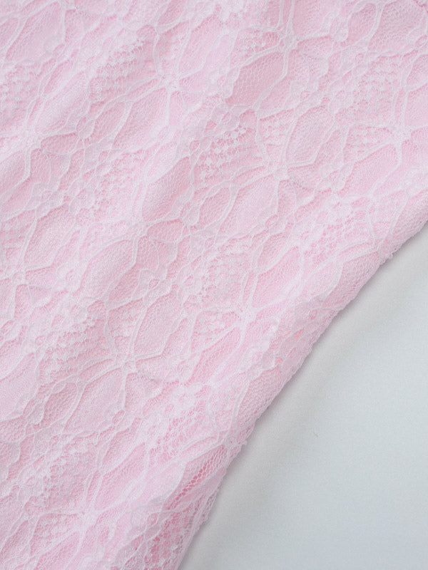 Party Dress Mini Pink V-Neck Lace Long Sleeves Pleated Sweet Semi Formal Dress