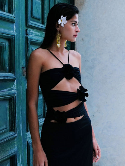 Party Dress Maxi Black Strapless Lace Up Sleeveless Backless Casual Semi Formal Dress