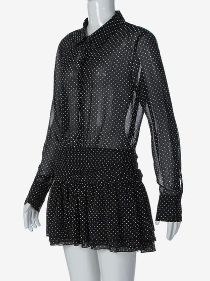 Date Night Dresses Mini Pleated Long Sleeves V-Neck Casual Black Dress