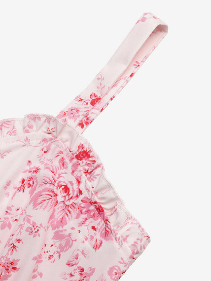 Date Night Dresses Maxi Backless Lace Up Ruffles Sleeveless Floral Print Off-The-Shoulder Chic Pink Dress