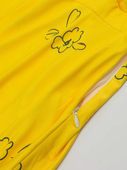 Date Night Dresses Midi Short Sleeves Floral Print Square Neck Casual Yellow Dress