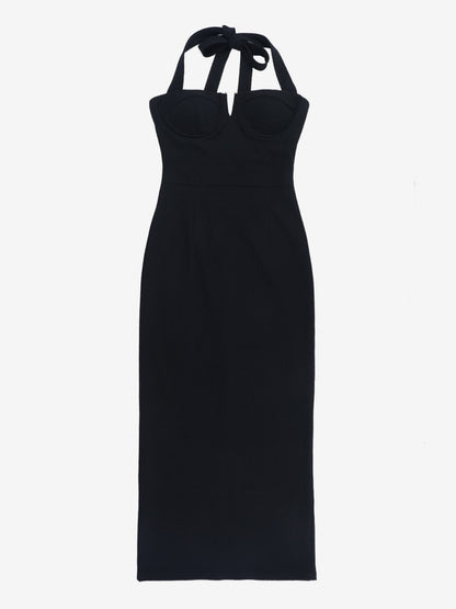 Date Night Dresses Maxi Backless Lace Up Sleeveless Halter Elegant Black Dress