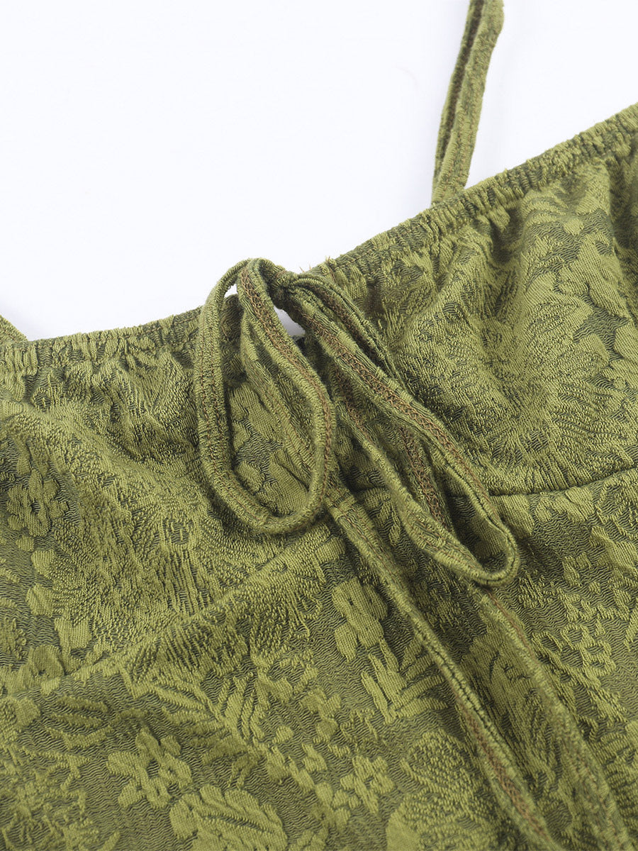 Date Night Dresses Maxi Backless Strappy Zipper Sleeveless Floral Print Off-The-Shoulder Sweet Green Dress
