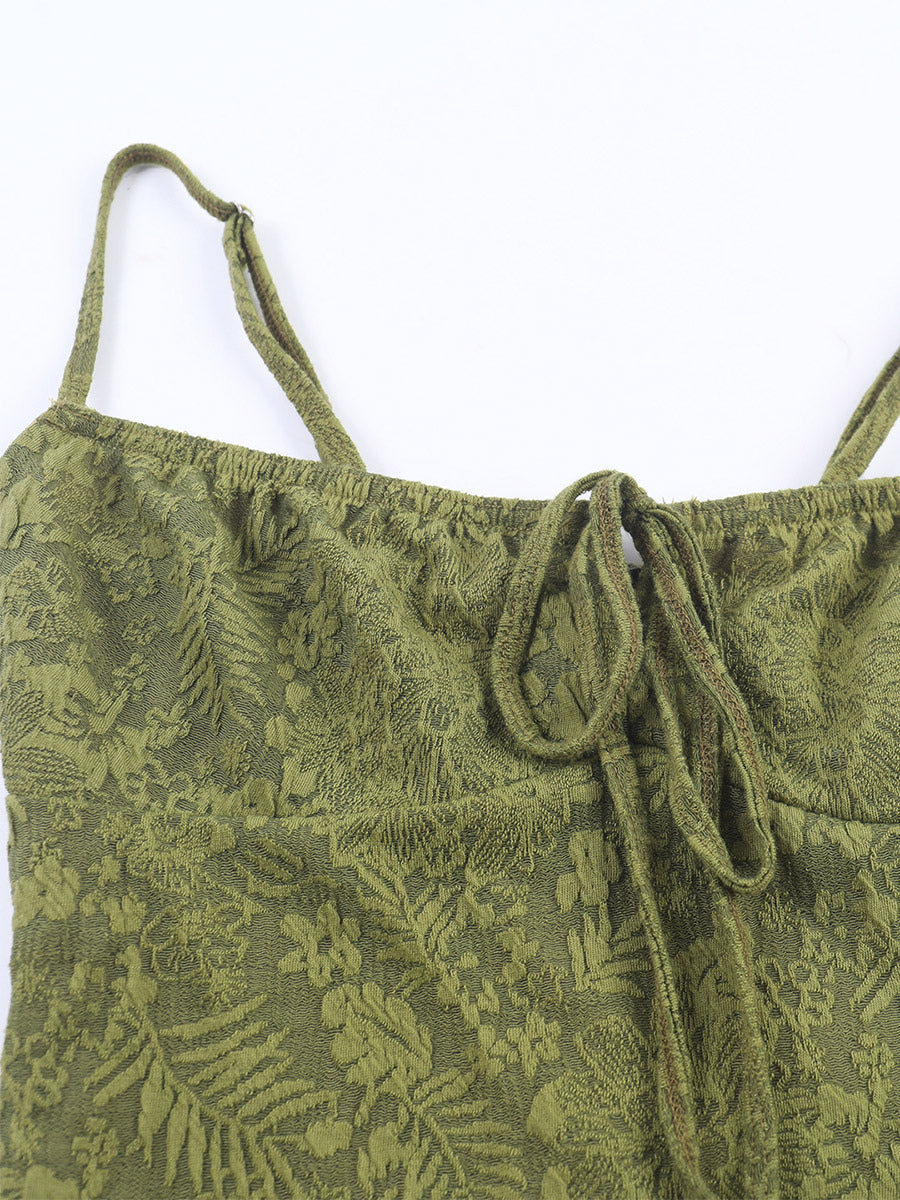 Date Night Dresses Maxi Backless Strappy Zipper Sleeveless Floral Print Off-The-Shoulder Sweet Green Dress