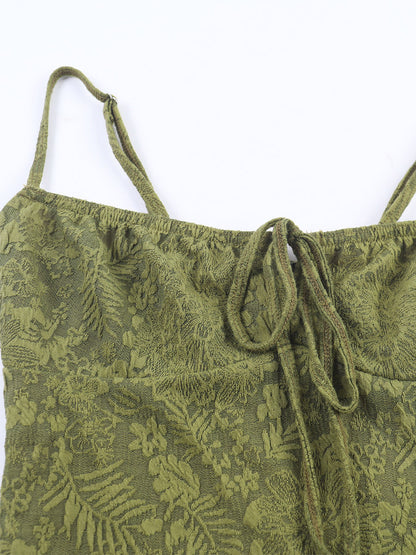 Date Night Dresses Maxi Backless Strappy Zipper Sleeveless Floral Print Off-The-Shoulder Sweet Green Dress