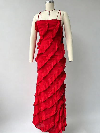 Party Dress Maxi Orange Off-The-Shoulder Ruffles Sleeveless Backless Elegant Semi Formal Dress Dress