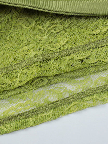 Date Night Dresses Mini Asymmetrical Pleated Lace Short Sleeves Off-The-Shoulder Sexy Green Dress