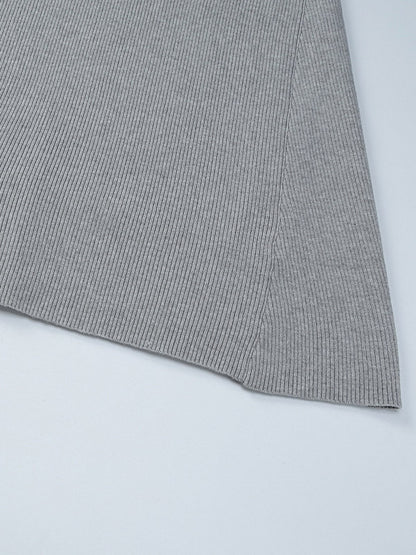 Date Night Dresses Mini Pleated Knitted Long Sleeves V-Neck Sweet Gray Dress