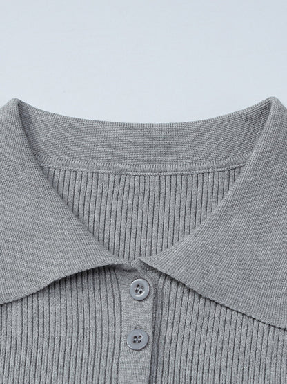 Date Night Dresses Mini Pleated Knitted Long Sleeves V-Neck Sweet Gray Dress