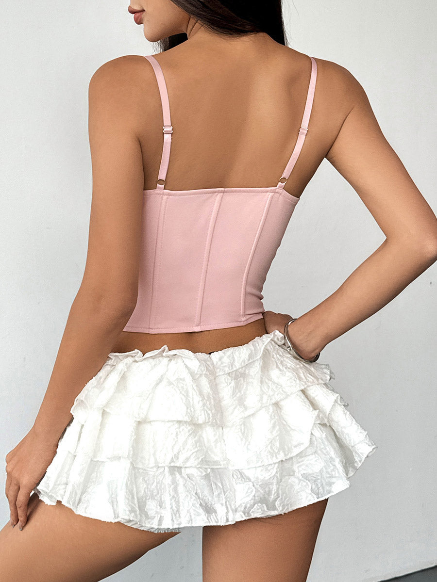 Corset Tops Blue Sexy Straps Neck Backless Slim Fit Lace Lace Up Tops