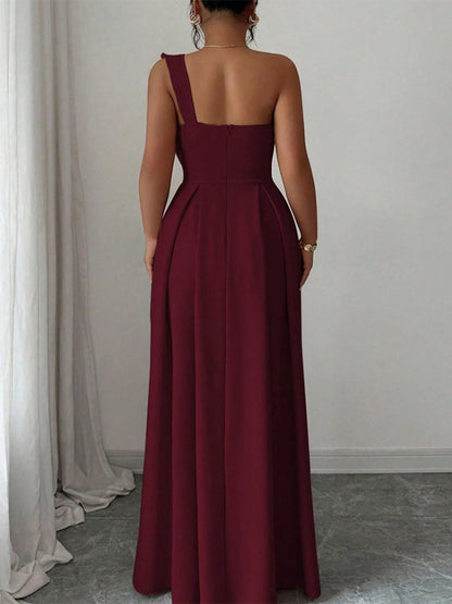 Party Dress Maxi Light Sky Blue One-Shoulder Flowers Sleeveless Asymmetrical Sweet Semi Formal Dress