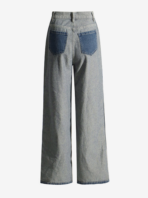 Women's Jeans Elegant Raised Waist Two-Tone Denim