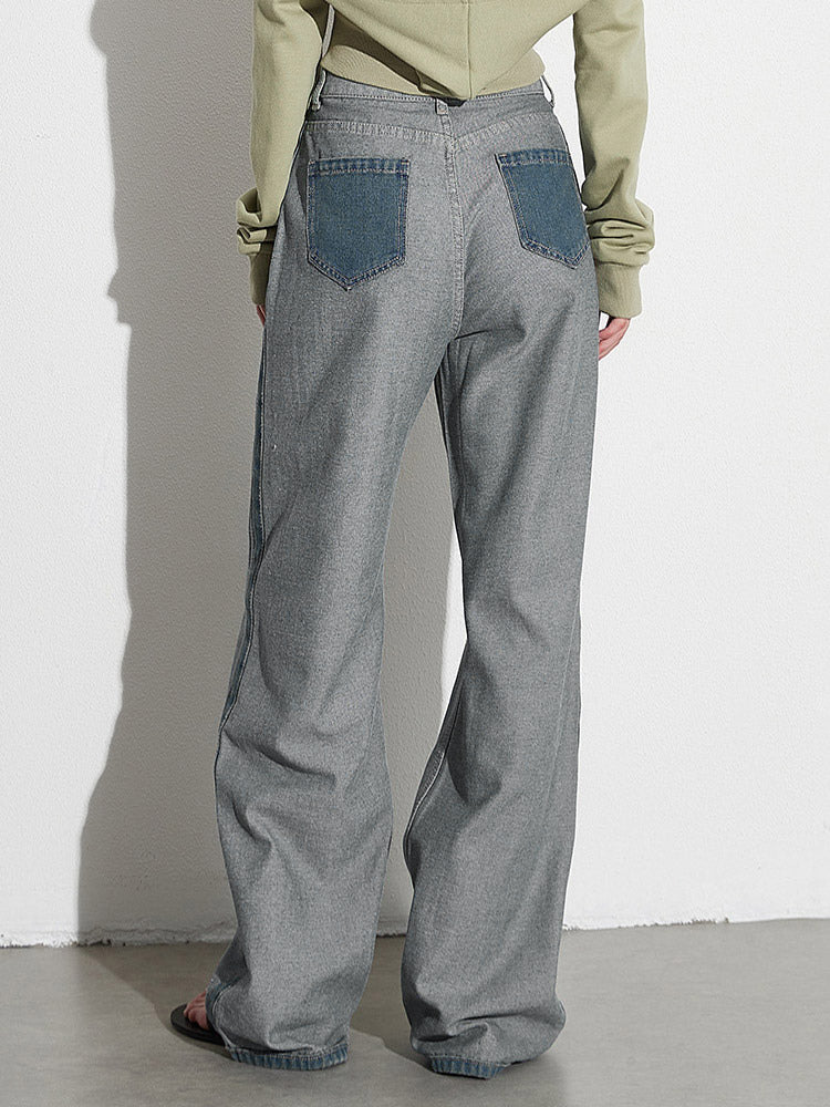 Women's Jeans Elegant Raised Waist Two-Tone Denim