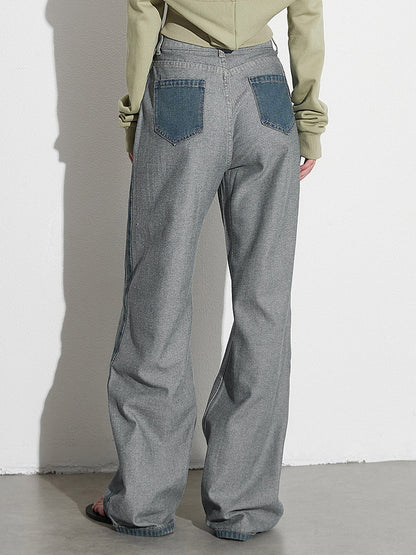 Women's Jeans Elegant Raised Waist Two-Tone Denim
