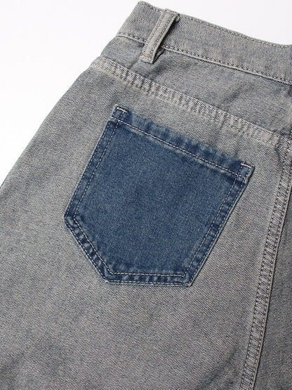 Women's Jeans Elegant Raised Waist Two-Tone Denim