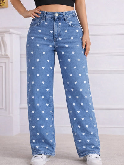 Jeans Women's Bottoms Printed Cool Wide Casual Jeans