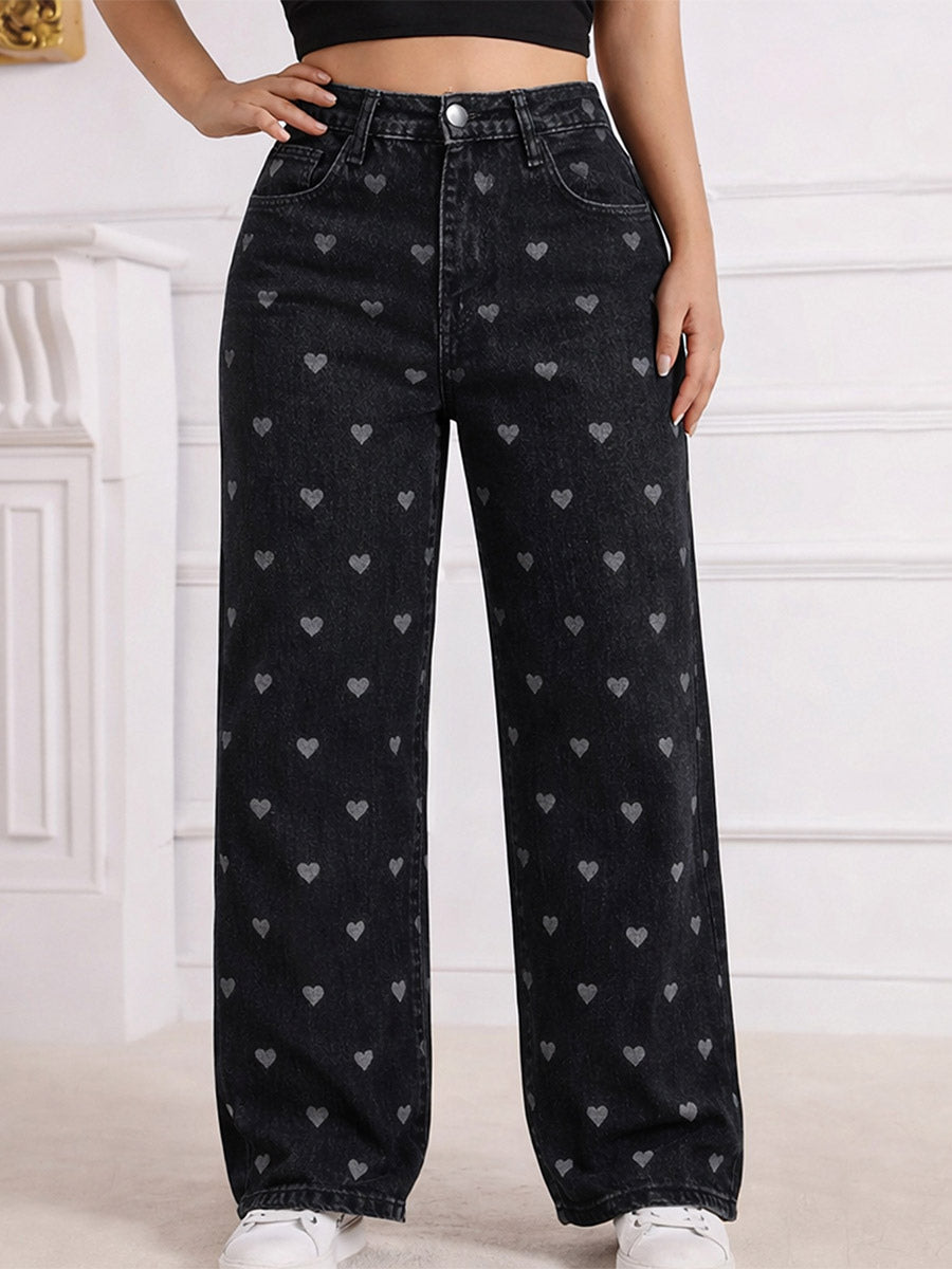 Jeans Women's Bottoms Printed Cool Wide Casual Jeans