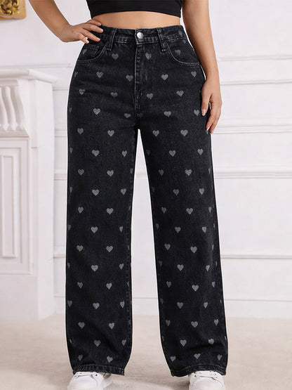 Jeans Women's Bottoms Printed Cool Wide Casual Jeans