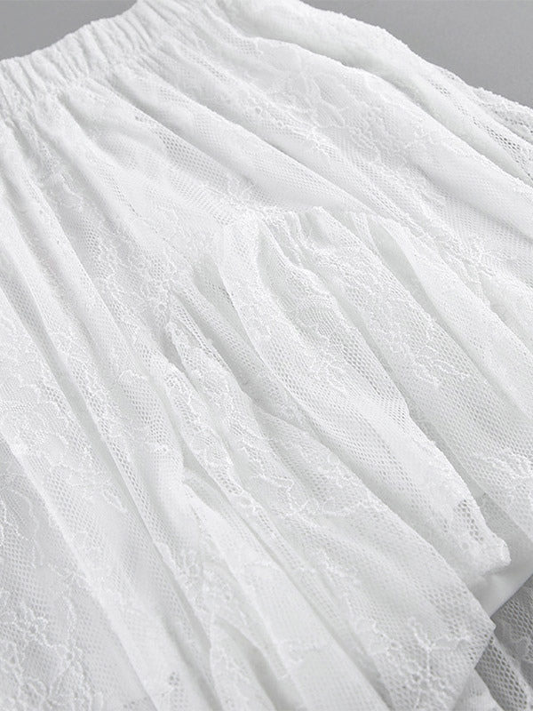 Skirts White Lace Elegant Irregular Knee Length Women's Bottoms