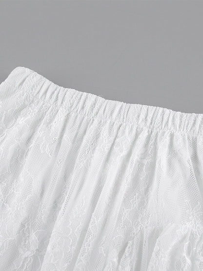 Skirts White Lace Elegant Irregular Knee Length Women's Bottoms