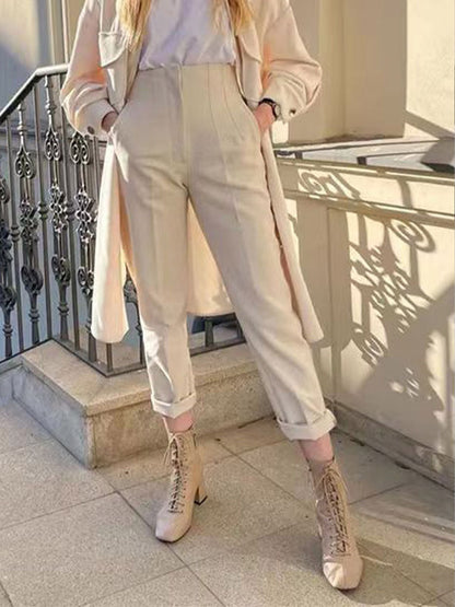 Pants Khaki Raised Waist Trousers