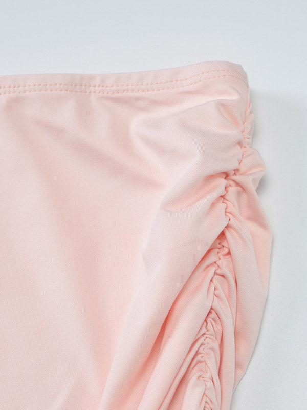 Two Piece Sets Pink Chic Pleated Dating Halter Sleeveless Skirt Set