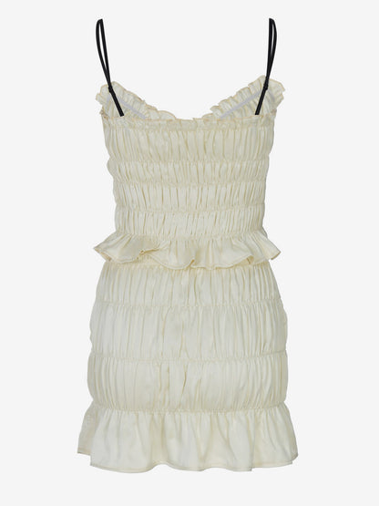 Two Piece Sets Apricot Chic Pleated Resort Wear Straps Neck Layered Sleeveless Skirt Set