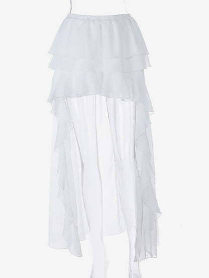 Skirts White Irregular Raised Waist Elegant Short Women's Bottoms