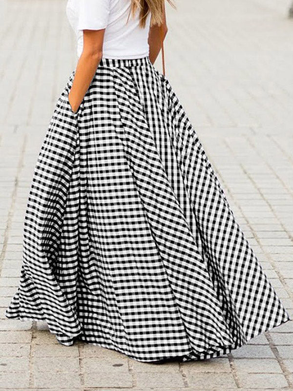 Skirts Black Plaid Casual Summer Long Women's Bottoms