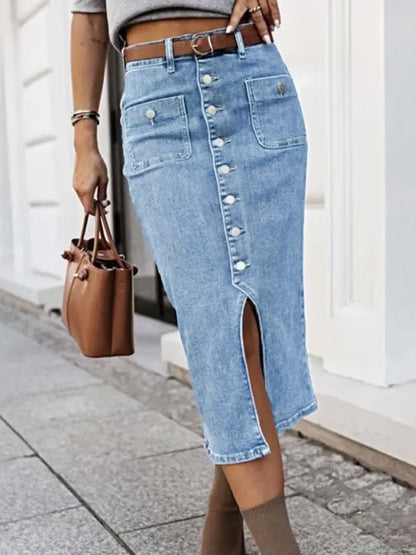 Skirts Gray Denim Casual Summer Mid-calf Length Women's Bottoms