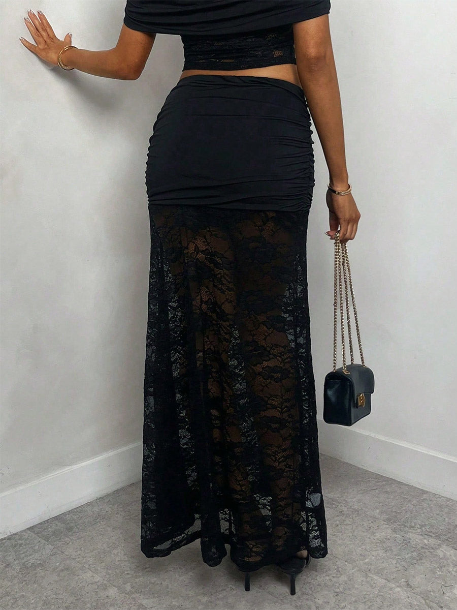 Skirts Black Sheer Nylon Sexy Fall Long Women's Bottoms