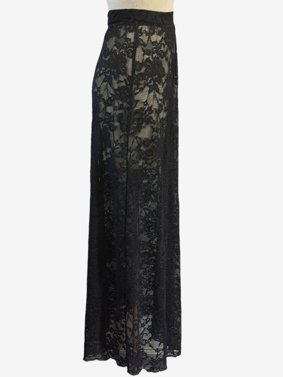 Skirts Black Lace Raised Waist Sexy Sheer Long Women's Bottoms