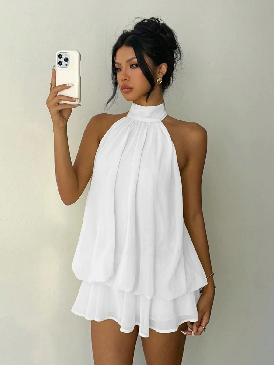 Halter Backless Lace Up Bud Polka Dots Mini&Short Dresses