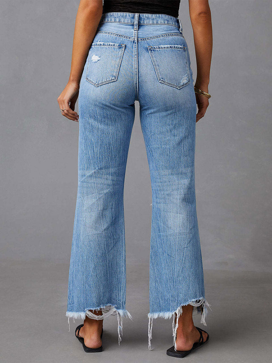 Jeans Bottoms SexyCasual Fringe Raised Waist Denim Jeans