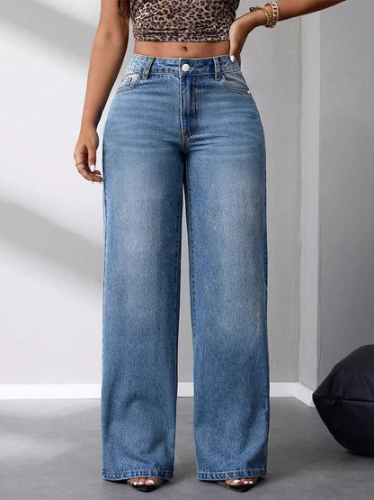 Jeans Bottoms Women's Wide Fashion Denim Casual Jeans