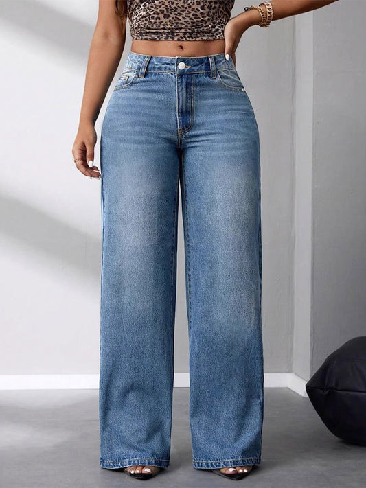 Jeans Bottoms Women's Wide Fashion Denim Casual Jeans