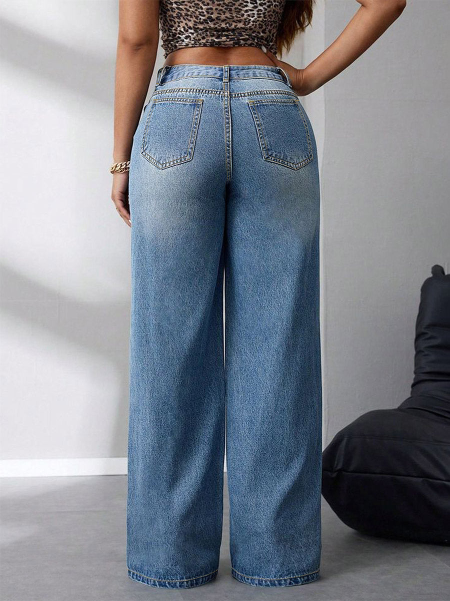Jeans Bottoms Women's Wide Fashion Denim Casual Jeans