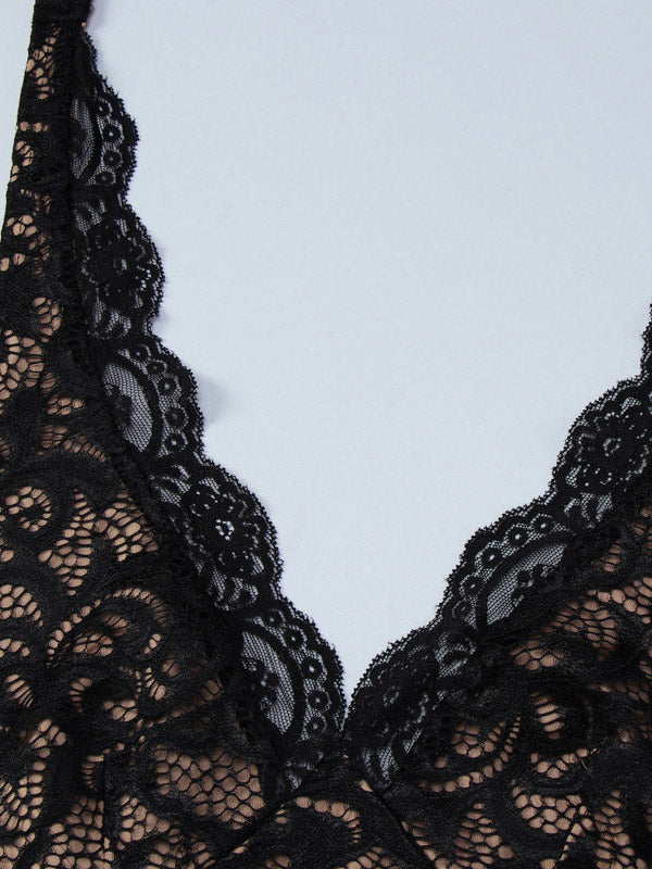 Night Out Dresses Black Lace Halter Deep V Ruffle Mini Dress Bodycon Nightclub Party Outfit