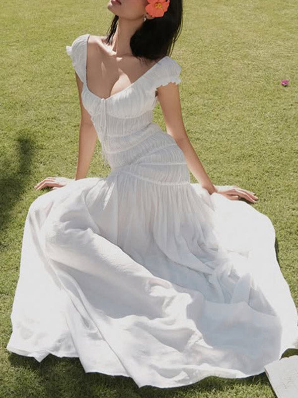 Vacation Dress Flowy Tiered Smocked Maxi Off Shoulder Ruffle Sleeve Summer Resort Vacation Sundress