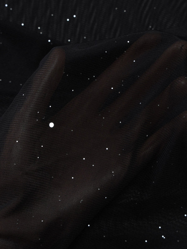 Night Out Dresses Black Glitter Mesh Choker Slit Maxi Dress See Through Night Club Party Gown
