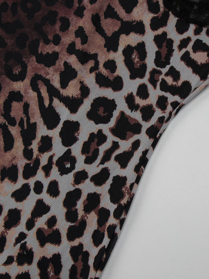 Night Out Dresses Wild Leopard Print Cami Slip Mini Lace Trim Strap Bodycon Night Chemise