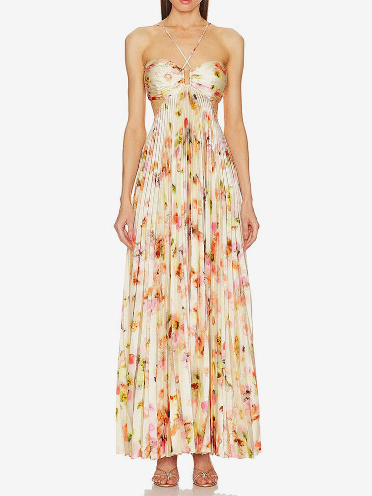 Party Dresses Floral Print Backless Spaghetti Strap Maxi Dress Summer Boho Beach Long Dress