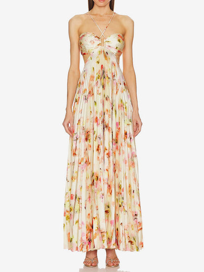 Party Dresses Floral Print Backless Spaghetti Strap Maxi Dress Summer Boho Beach Long Dress