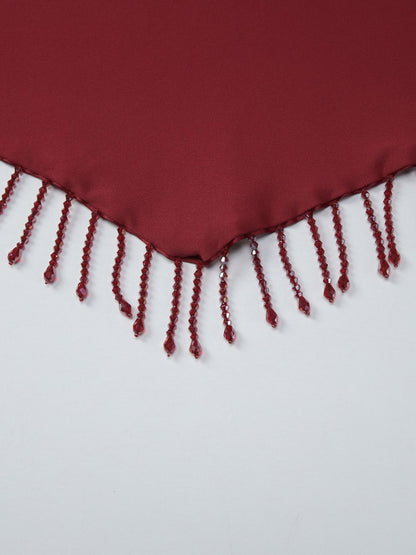 Burgundy Cami Top Straps Neck Fringe Open Shoulder Sexy Women Camis