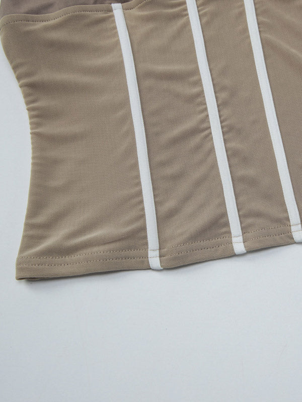 Khaki Cami Top Straps Neck Chic Shaping Camis For Women